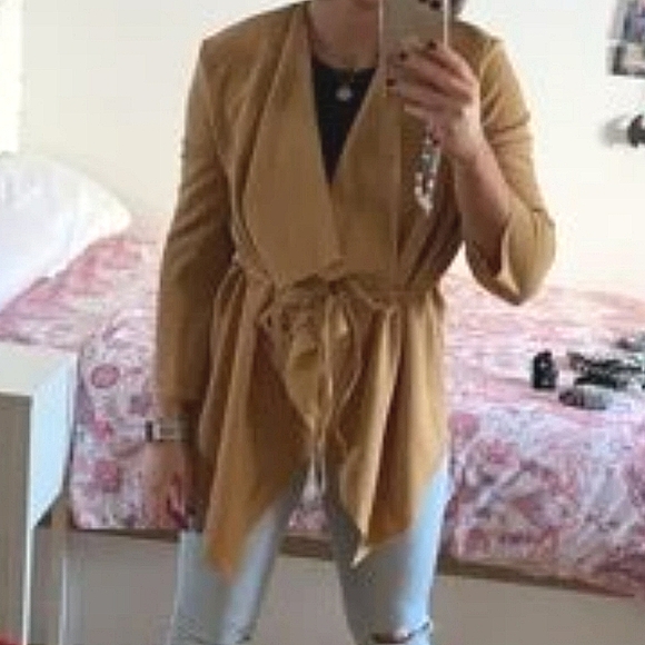 Waffle Texture Tie-Waist Jacket - Camel - Picture 5 of 8